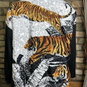 VTG Tiger Graphic Top Cardigan Blazer Open With Handkerchief Shoulder Pads USA